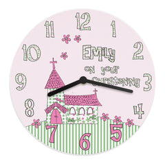 Personalise with Name Wooden Whimsical Church Christening Wall Clock