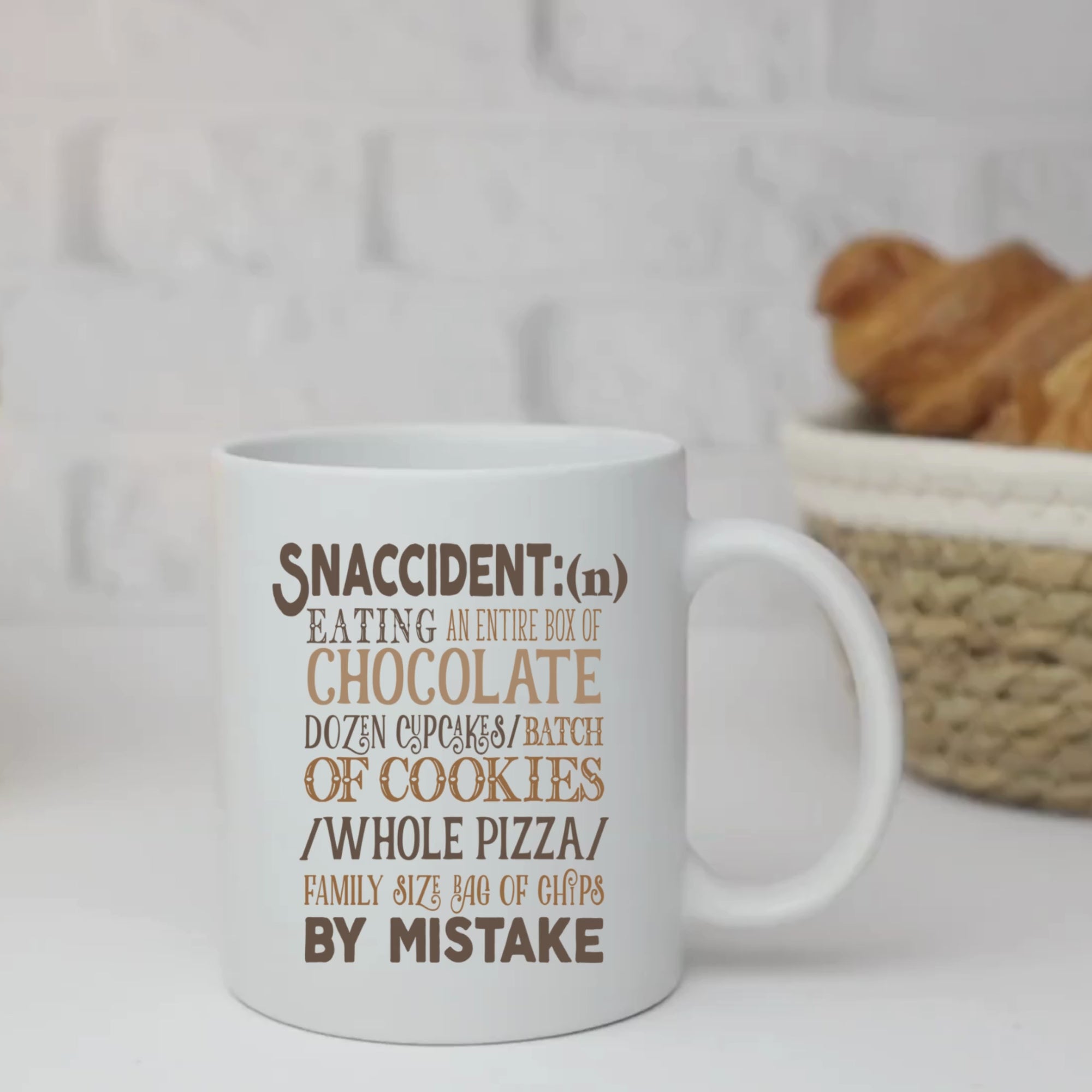 Snaccident 11oz White Glossy Ceramic Mug with Funny Foodie Definition
