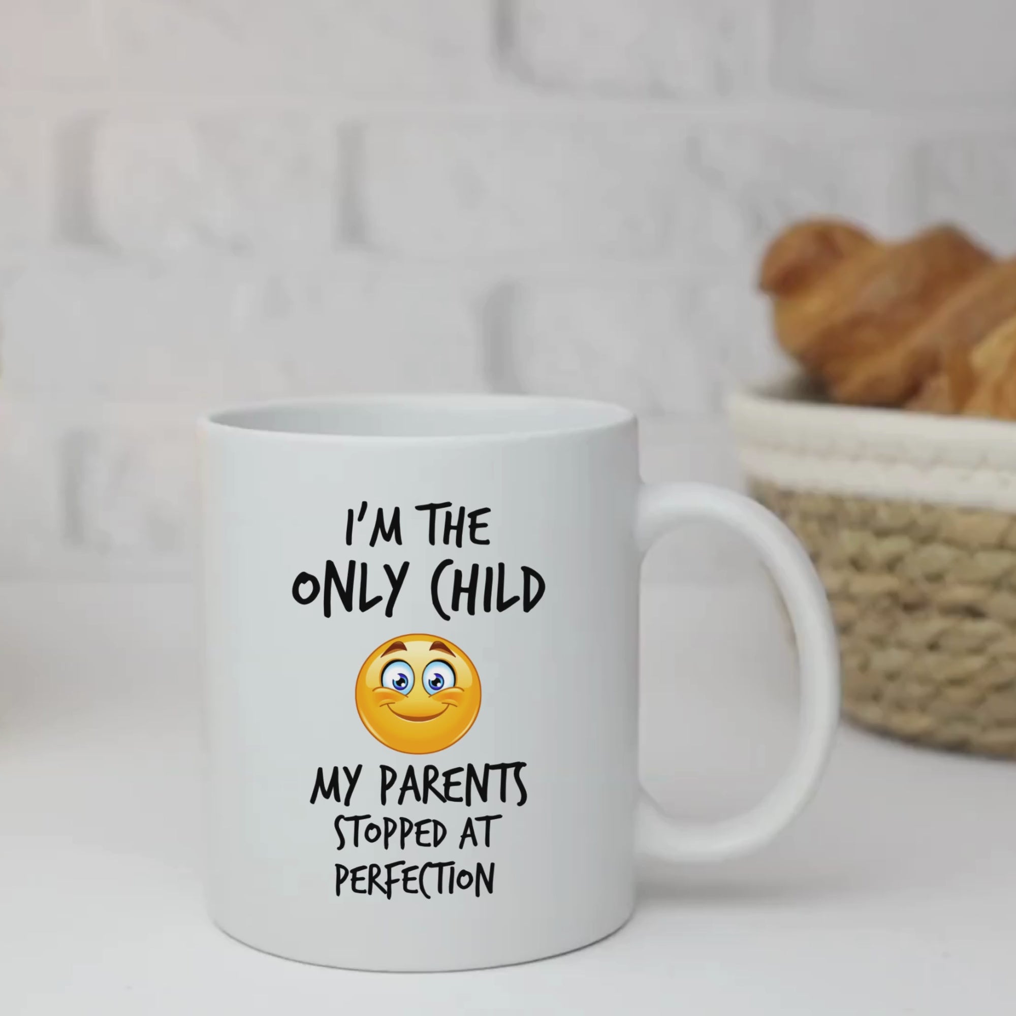 Only Child Mug V2- New Emoticon Face - 11oz White Glossy Ceramic