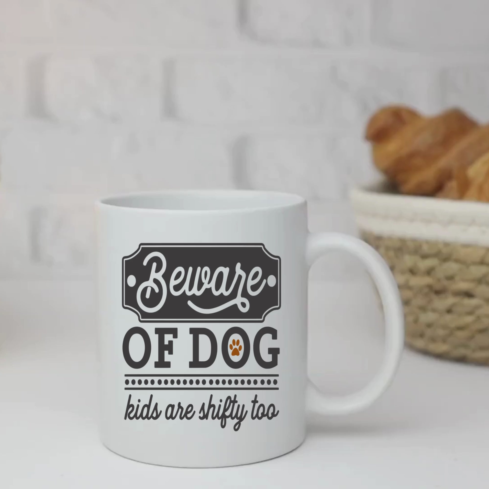 Beware of Dog Kids Are Shifty Too 11oz White Glossy Ceramic Mug