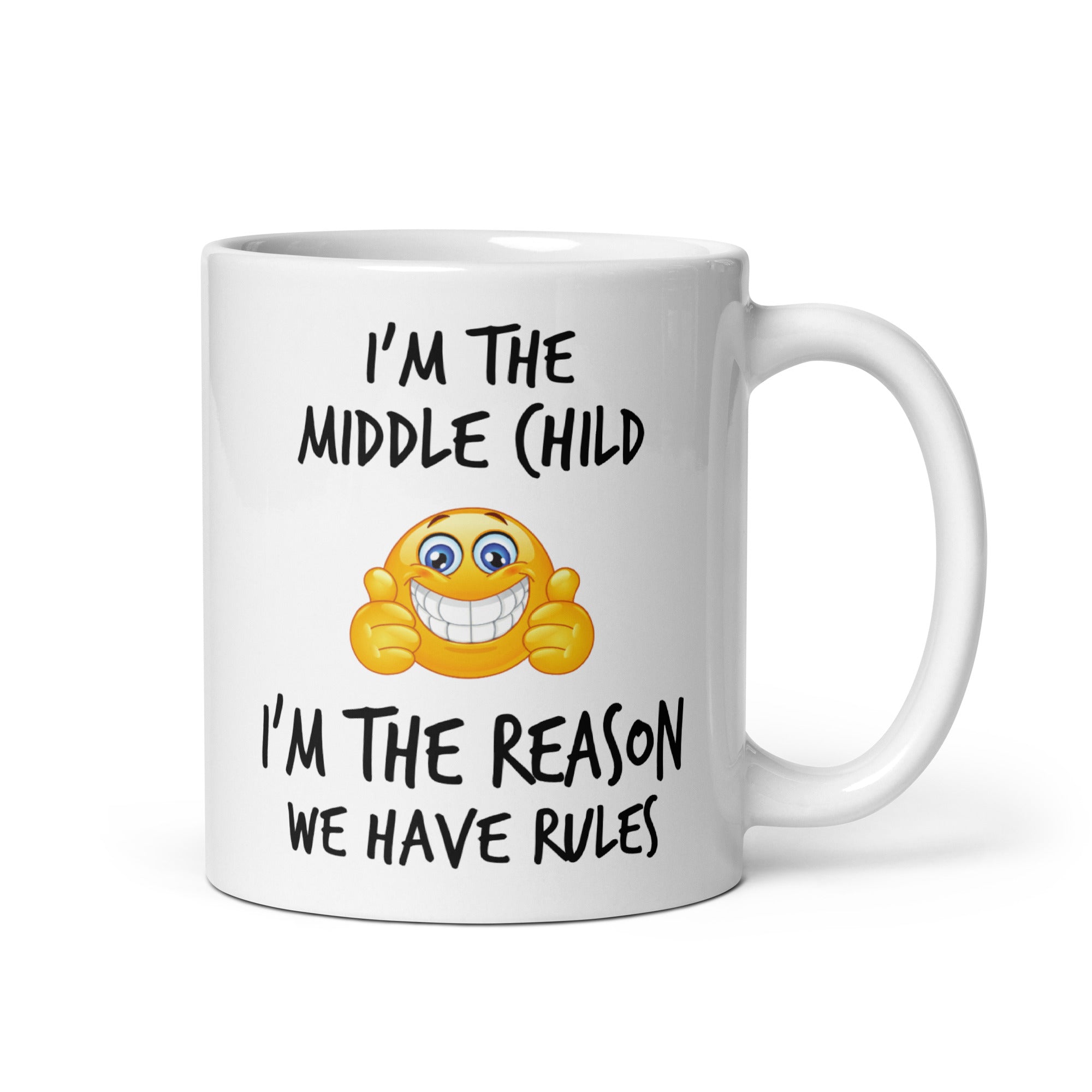 Sibling Rules Mug Set V2 - 3-Pack 11oz White Glossy Ceramic Mugs with Funny Emoticon Faces