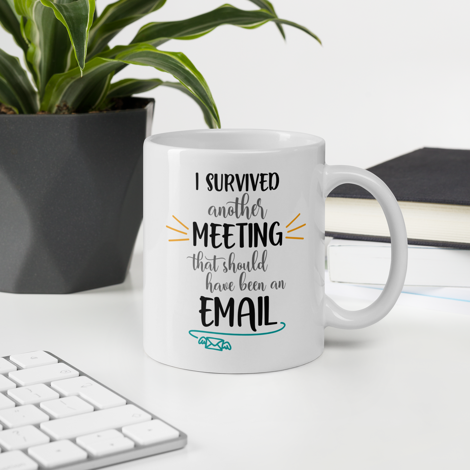 I Survived Another Meeting 11oz White Glossy Ceramic Mug - Funny Office Gift