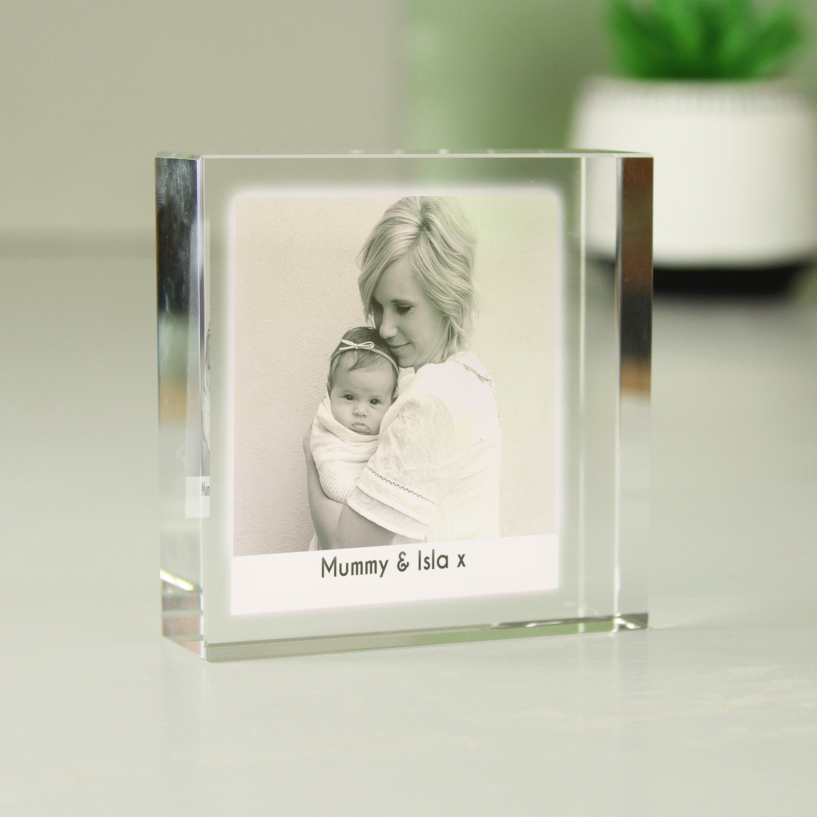 Personalised Photo Upload Crystal Token With Mum and Baby