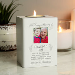 Personalised Memorial Photo Upload White Wooden Tea light Holder Life Style Photo
