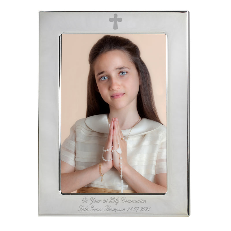 Personalised Silver Plated 5x7 Elegant Cross Photo Frame