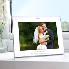 Personalised Silver 7x5 Landscape Cross Photo Frame