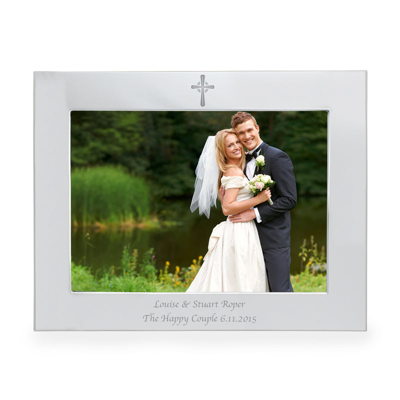 Personalised Silver 7x5 Landscape Cross Photo Frame