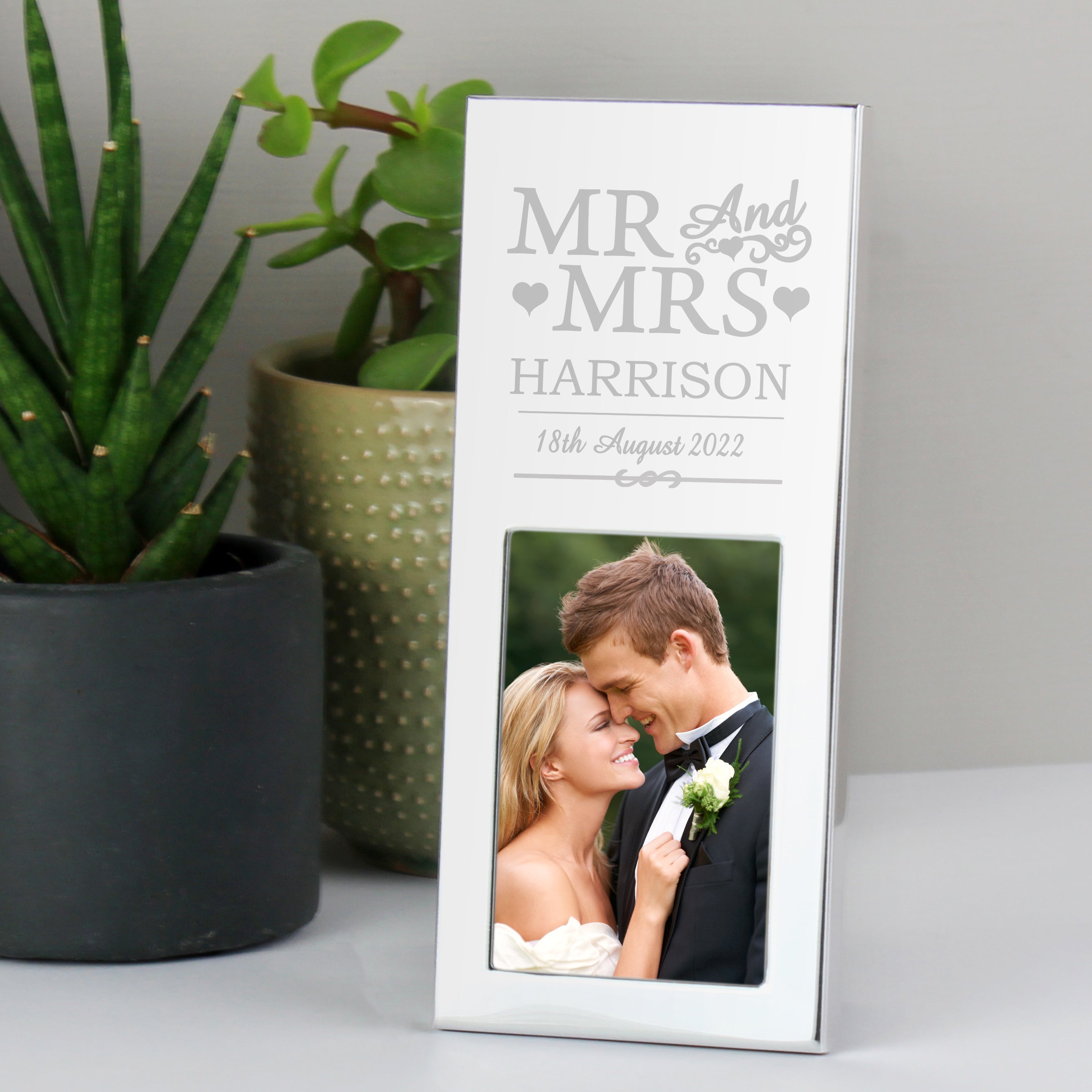 Personalised Small Mr & Mrs 2x3 Silver Photo Frame