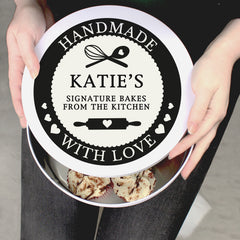 Personalised Handmade With Love Cake Tin Photo On A Lap