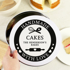 Personalised Handmade With Love Cake Tin Lid to the Side