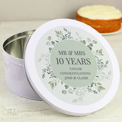 Personalised Botanical Cake Tin with Lid Off to One Side