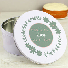 Lid Open Personalised Floral Cake Tin