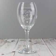 Personalised Mother of the Bride Wine Glass On Table With Grey Background by Gift Original