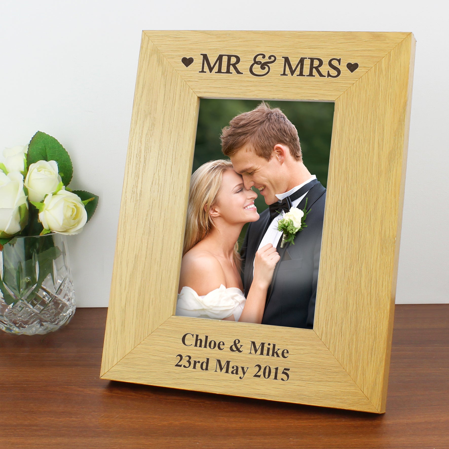 Personalised Oak Finish 4x6 Mr & Mrs Photo Frame