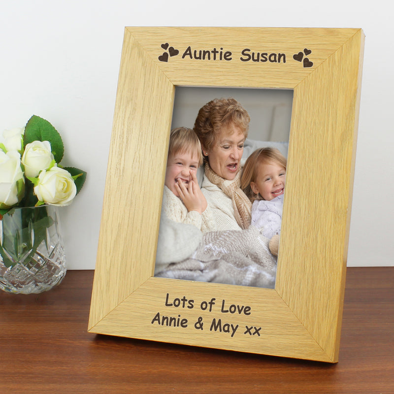 Personalised Hearts 4x6 Oak Finish Photo Frame