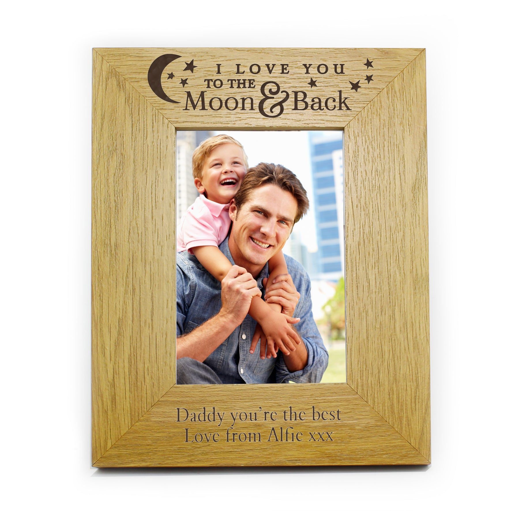 Personalised 'To the Moon and Back' 4x6 Oak Finish Photo Frame