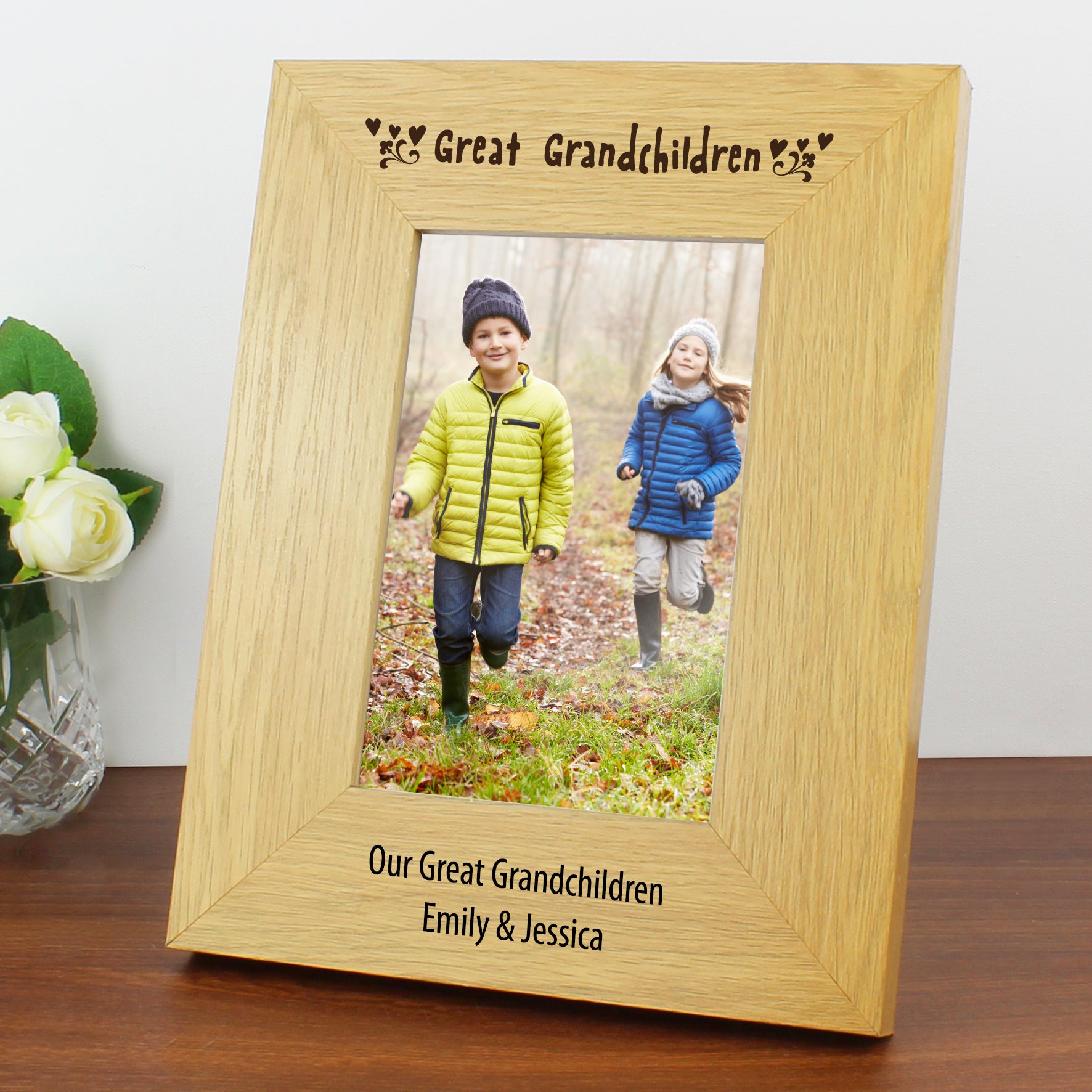Personalised Great Grandchildren 4x6 Oak Finish Photo Frame