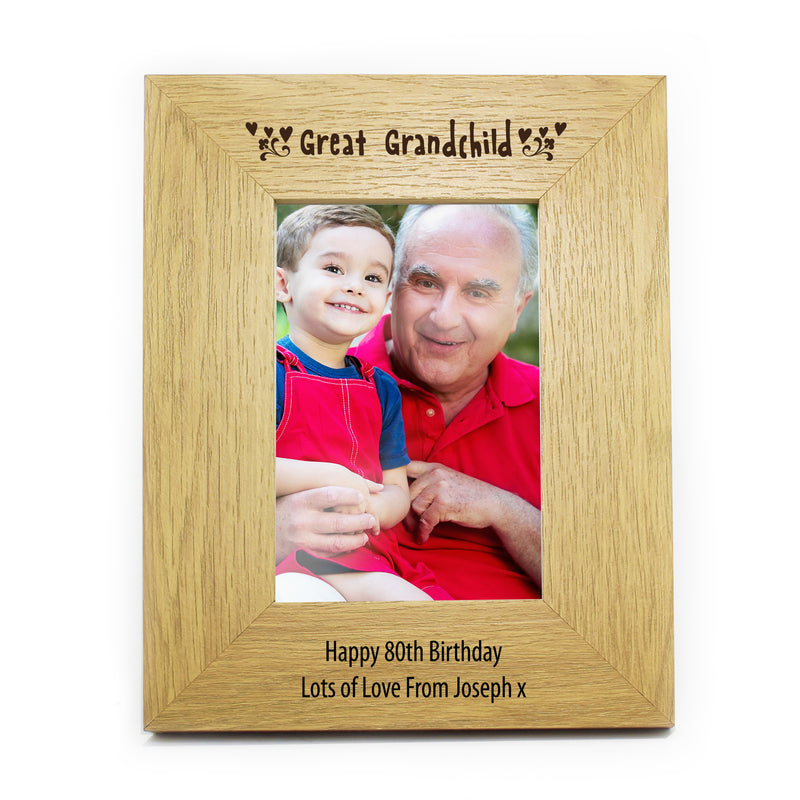 Personalised Oak Finish 4x6 Great Grandchild Photo Frame