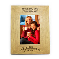 Personalised Our Adventures 4x6 Oak Finish Photo Frame