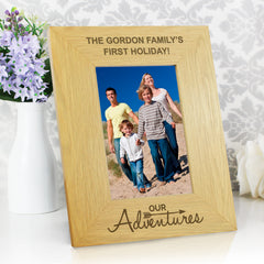 Personalised Our Adventures 4x6 Oak Finish Photo Frame