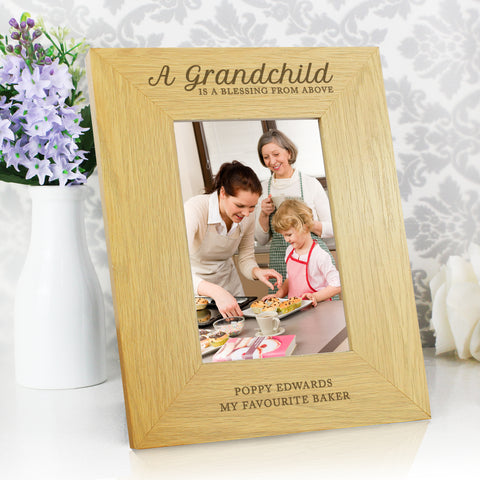 Image of Personalised ""A Grandchild Is A Blessing"" 4x6 Oak Finish Photo Frame