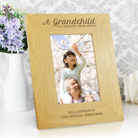 Image of Personalised ""A Grandchild Is A Blessing"" 4x6 Oak Finish Photo Frame