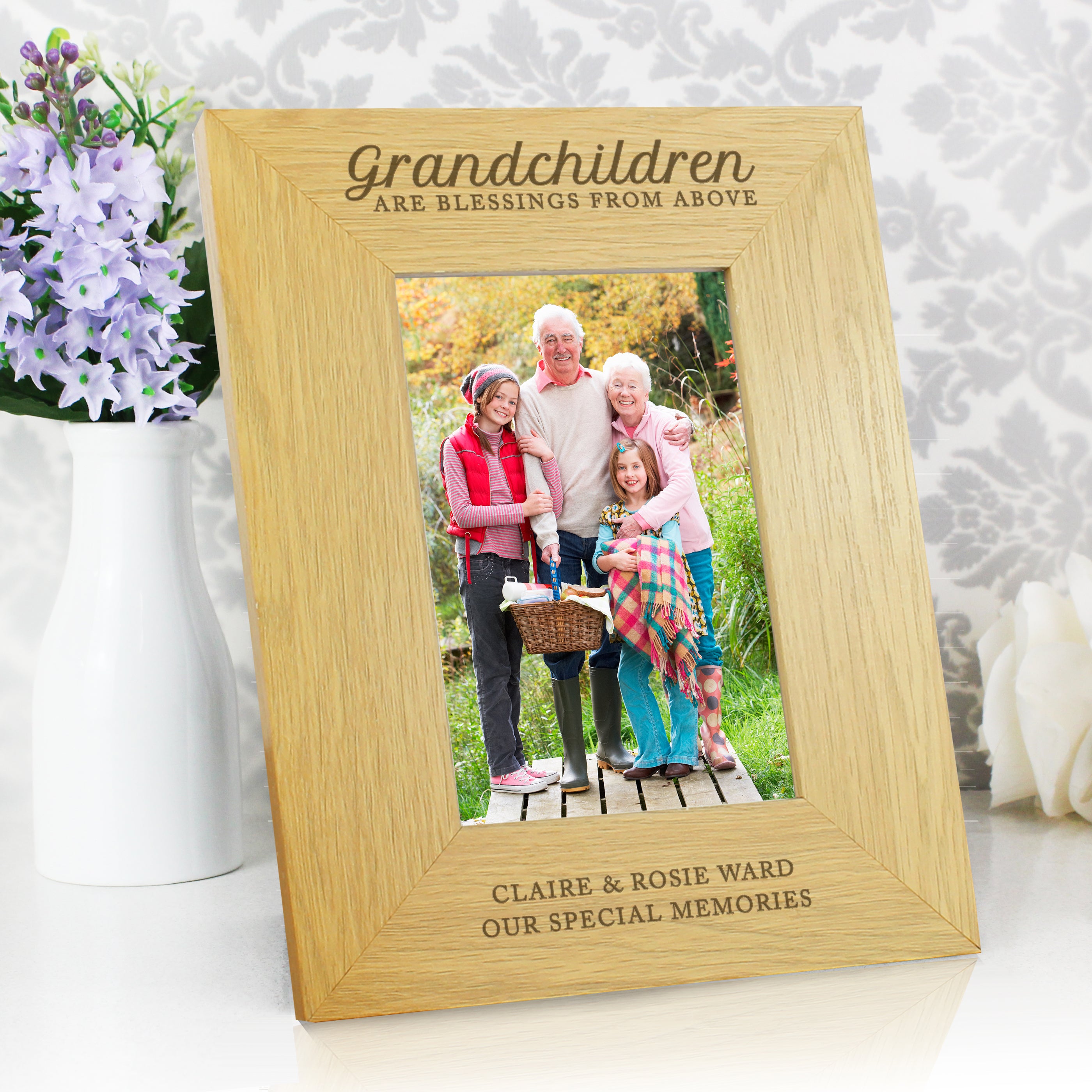 Personalised ""Grandchildren Are A Blessing"" 4x6 Oak Finish Photo Frame