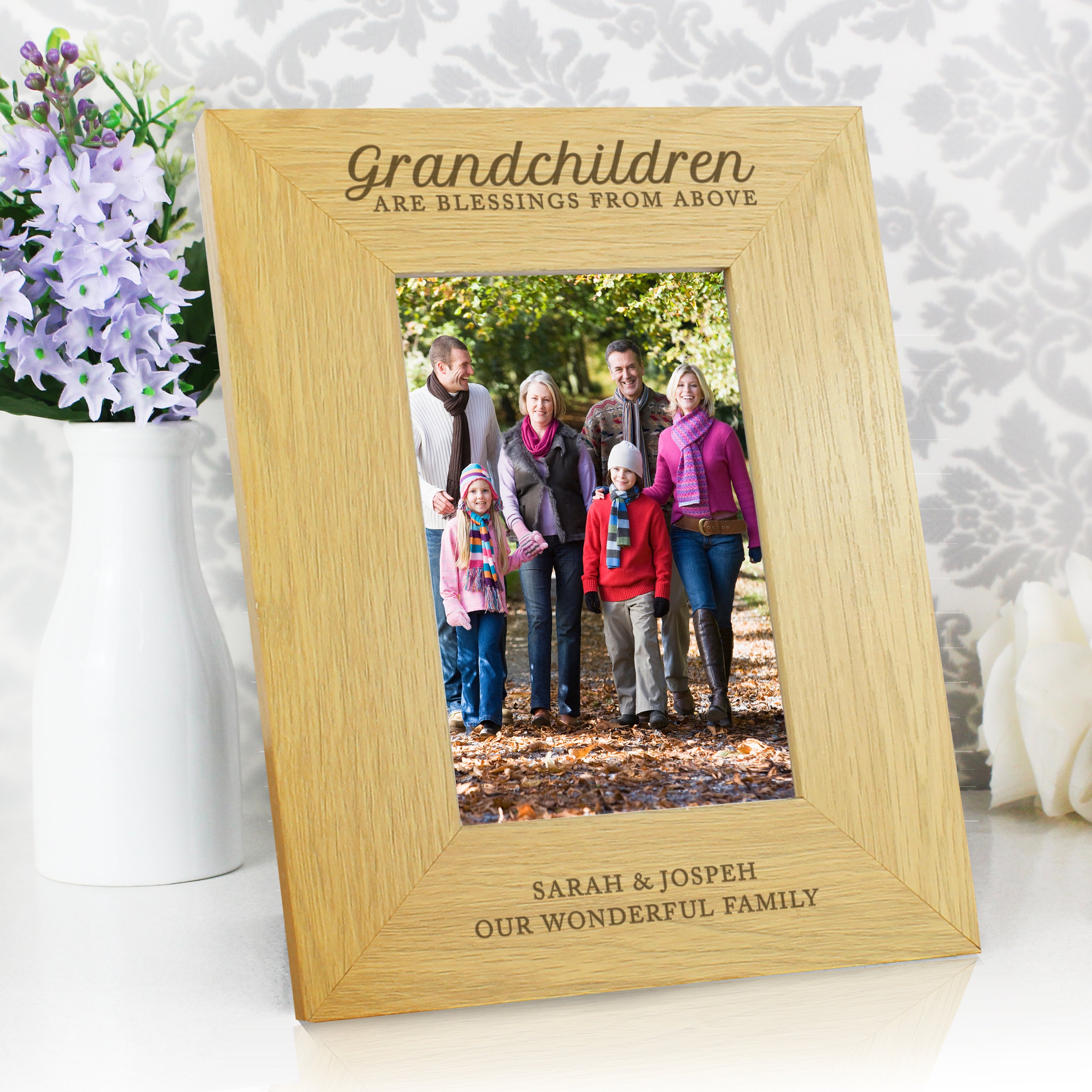 Personalised ""Grandchildren Are A Blessing"" 4x6 Oak Finish Photo Frame