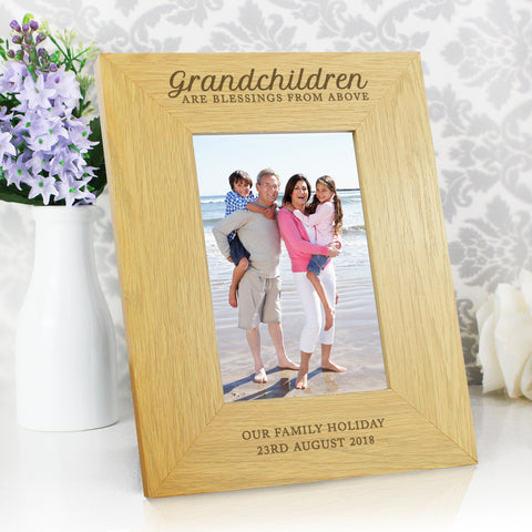 Image of Personalised ""Grandchildren Are A Blessing"" 4x6 Oak Finish Photo Frame