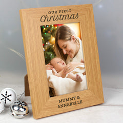 Personalised 'Our First Christmas' 4x6 Oak Finish Photo Frame