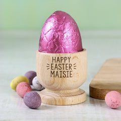 Personalised Wooden Egg Cup with Purple Egg