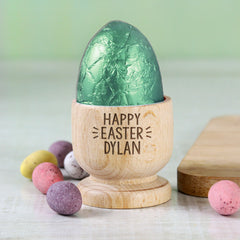 Personalised Wooden Egg Cup with Green Egg