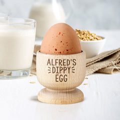 Personalised Wooden Egg Cup Breakfast scene