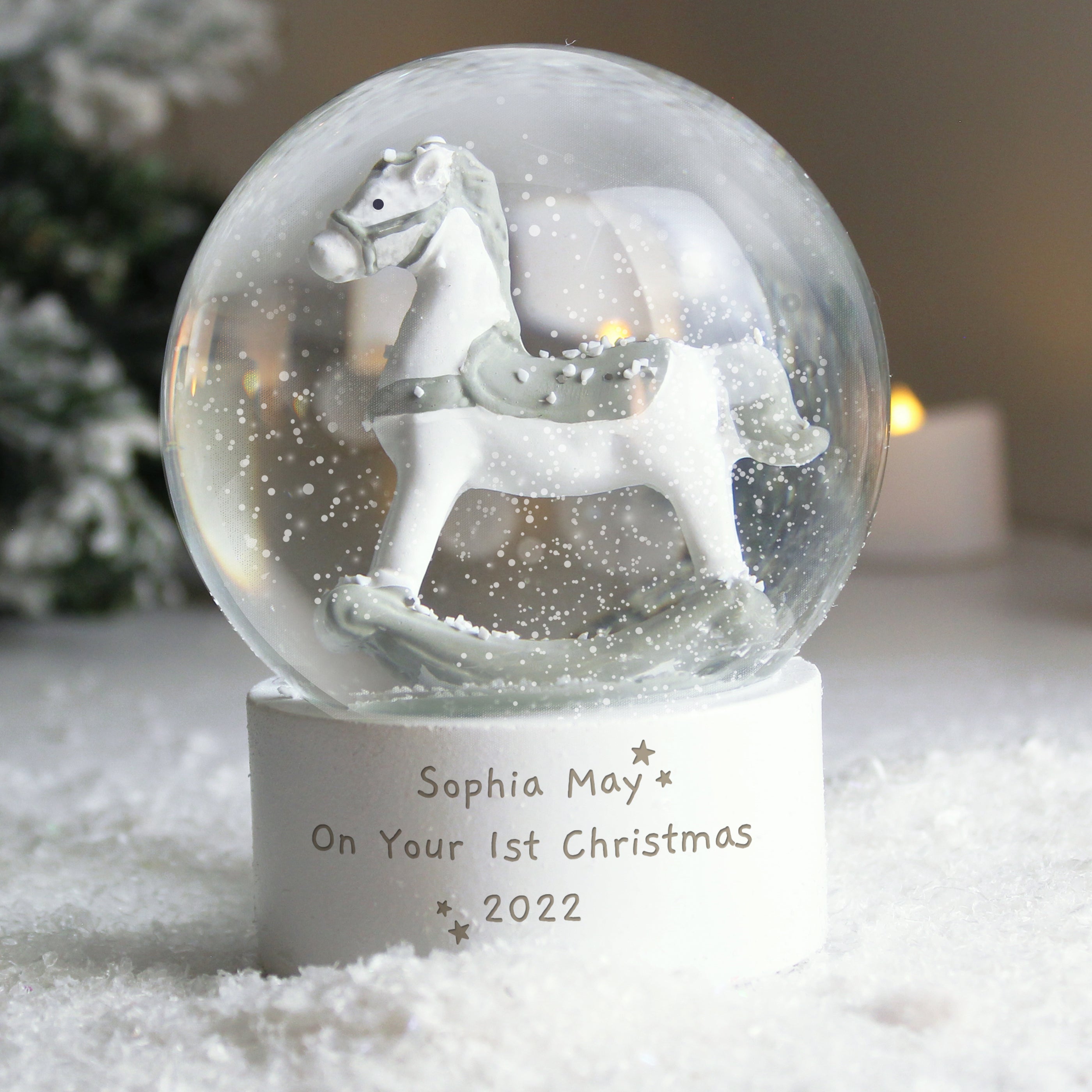 Personalised Free Text Rocking Horse Glitter Snow Globe Life Style Photo