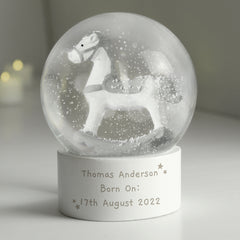 Personalised Free Text Rocking Horse Glitter Snow Globe Blurred Background