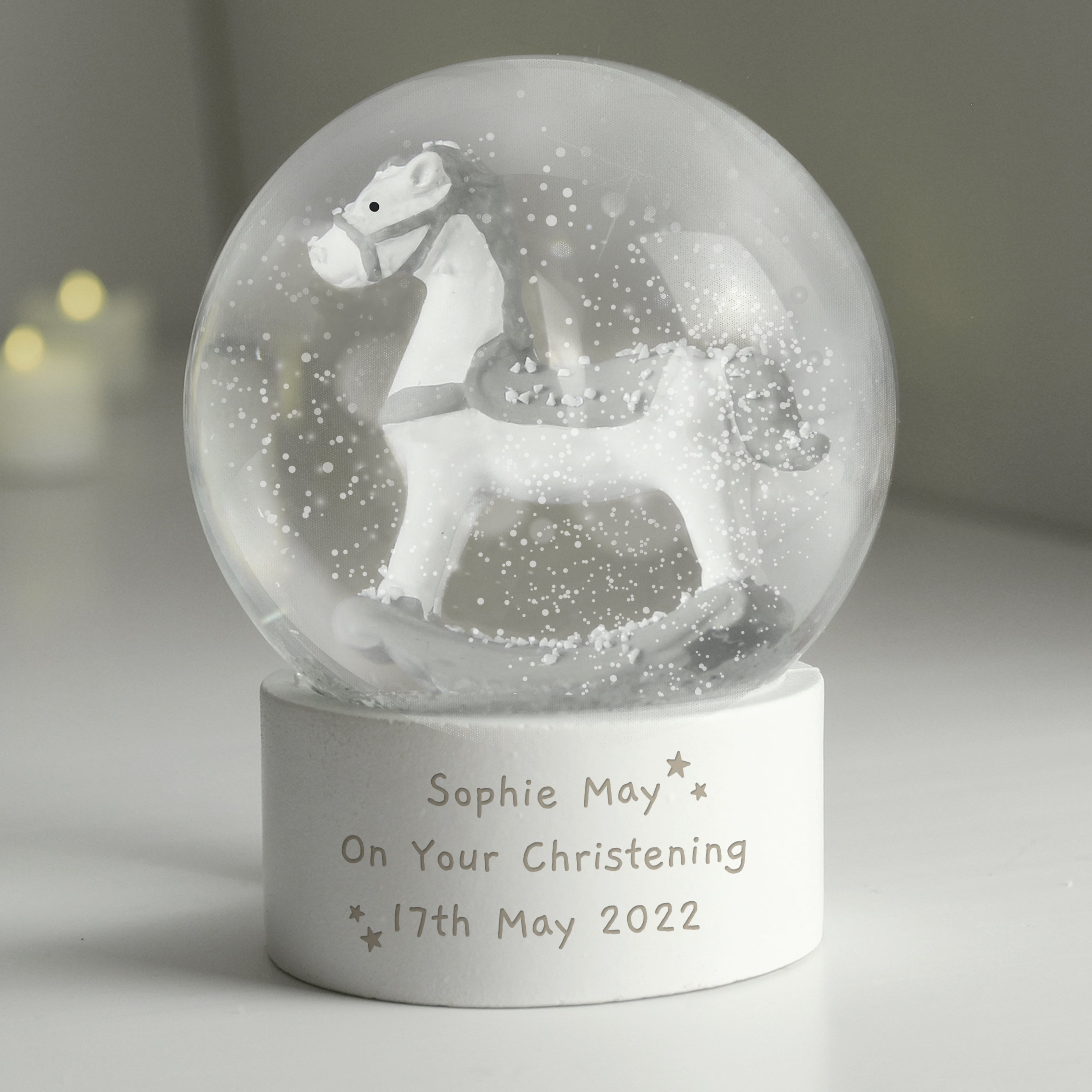 Personalised Free Text Rocking Horse Glitter Snow Globe