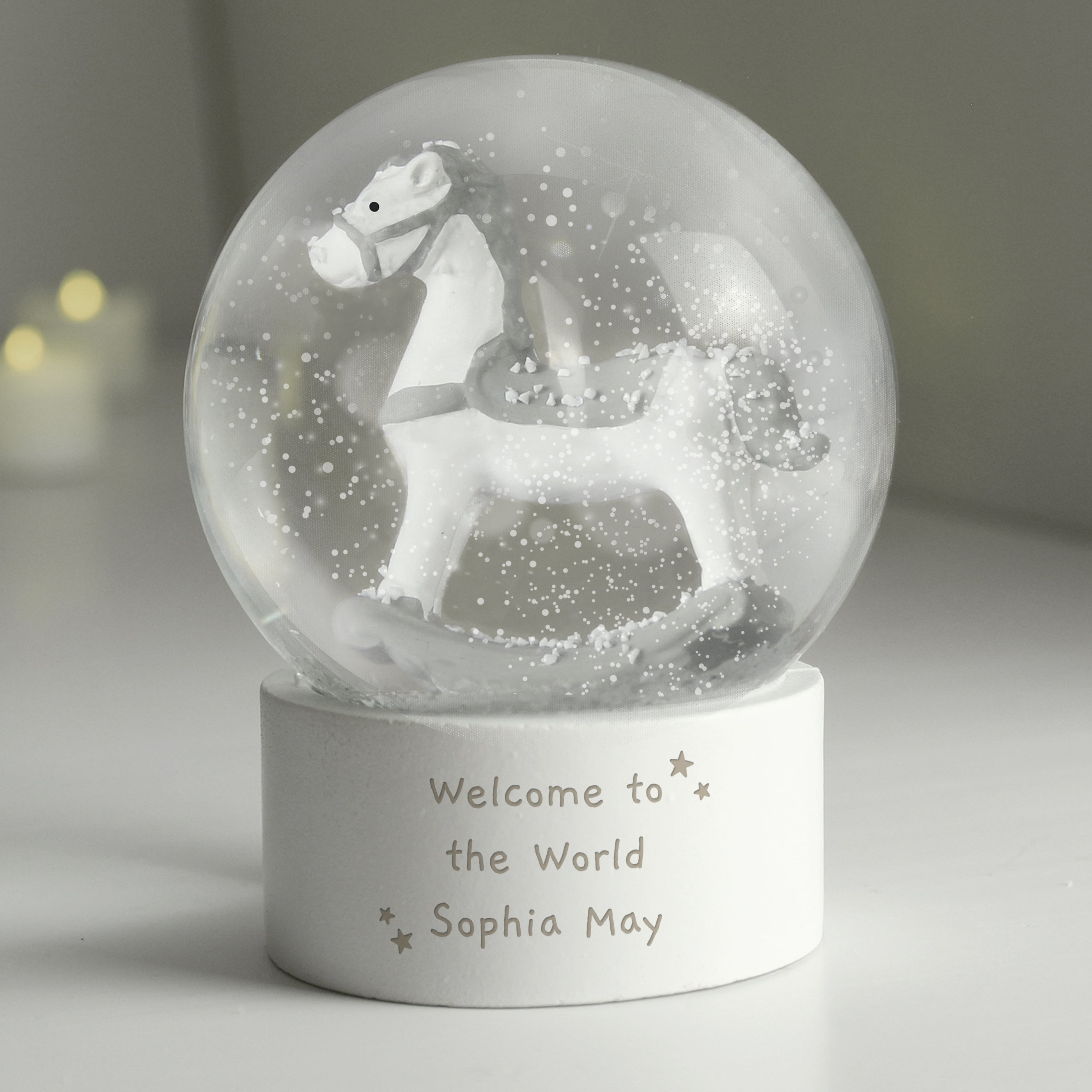 Personalised Free Text Rocking Horse Glitter Snow Globe By Gift Original