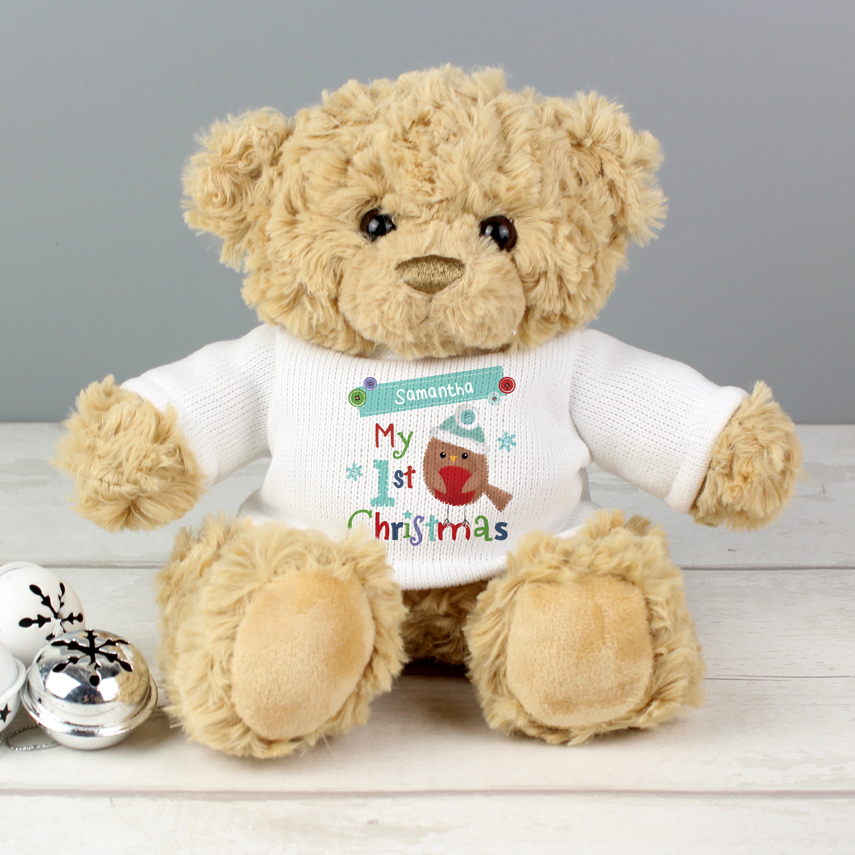 Personalised Felt Stitch Robin 'My 1st Christmas' Teddy Bear