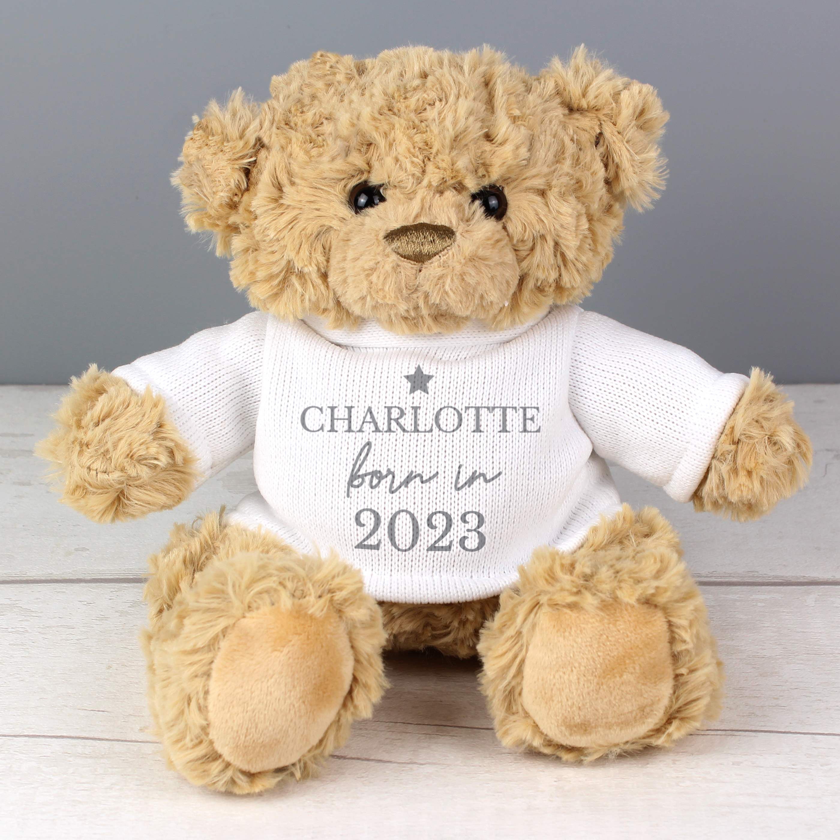Personalised Born In Teddy Bear in T-Shirt