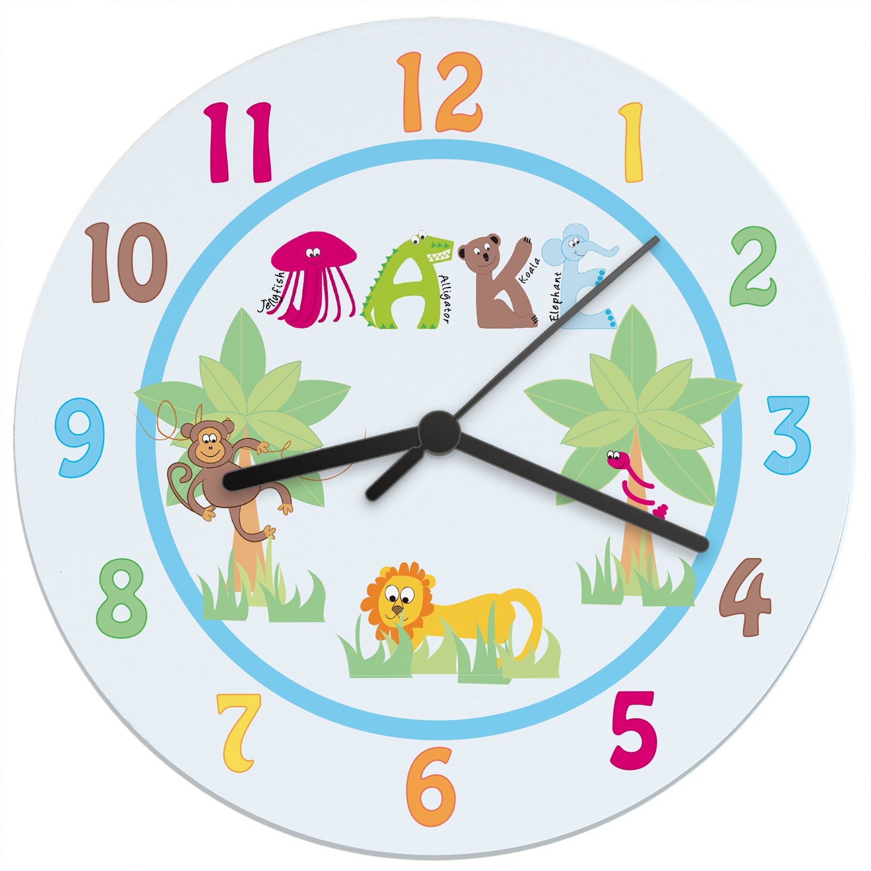 Personalised Blue Animal Alphabet Clock