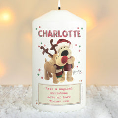 Personalised Boofle Christmas Reindeer Pillar Candle