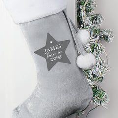 Personalised Born In Luxury Silver Grey Stocking Close Up Image