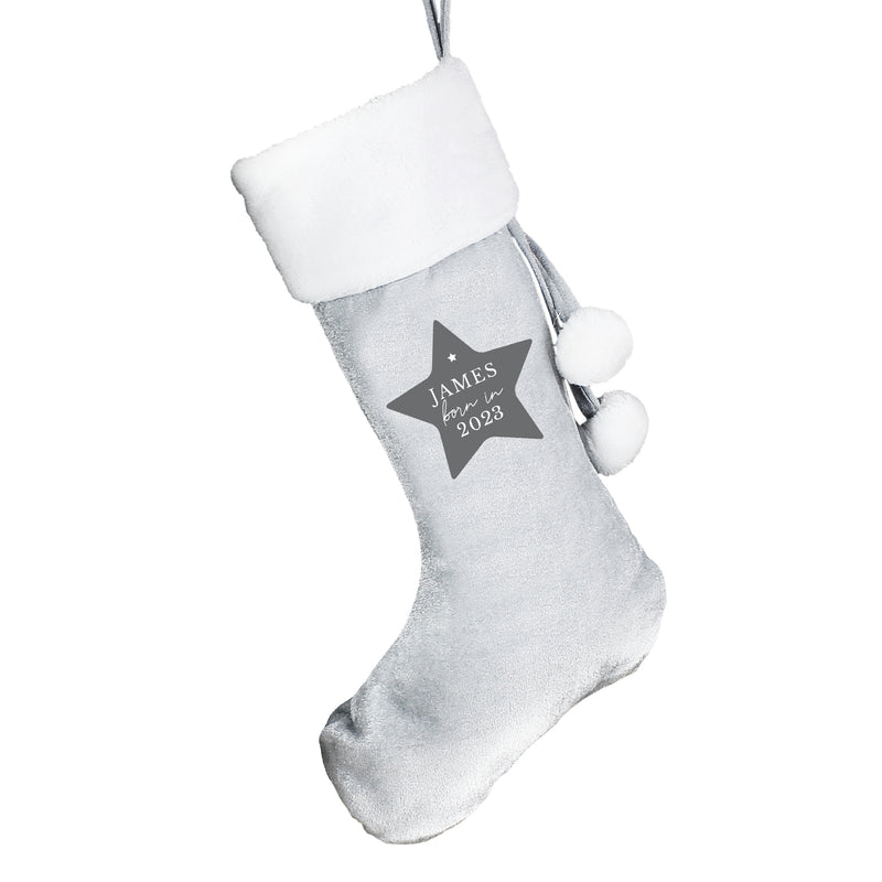 Personalised Born In Luxury Silver Grey Stocking by Gift Original