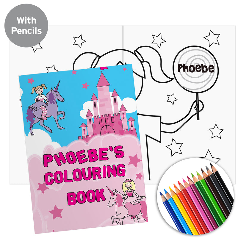 Personalised Princess & Unicorn Colouring Book with Pencil Crayons