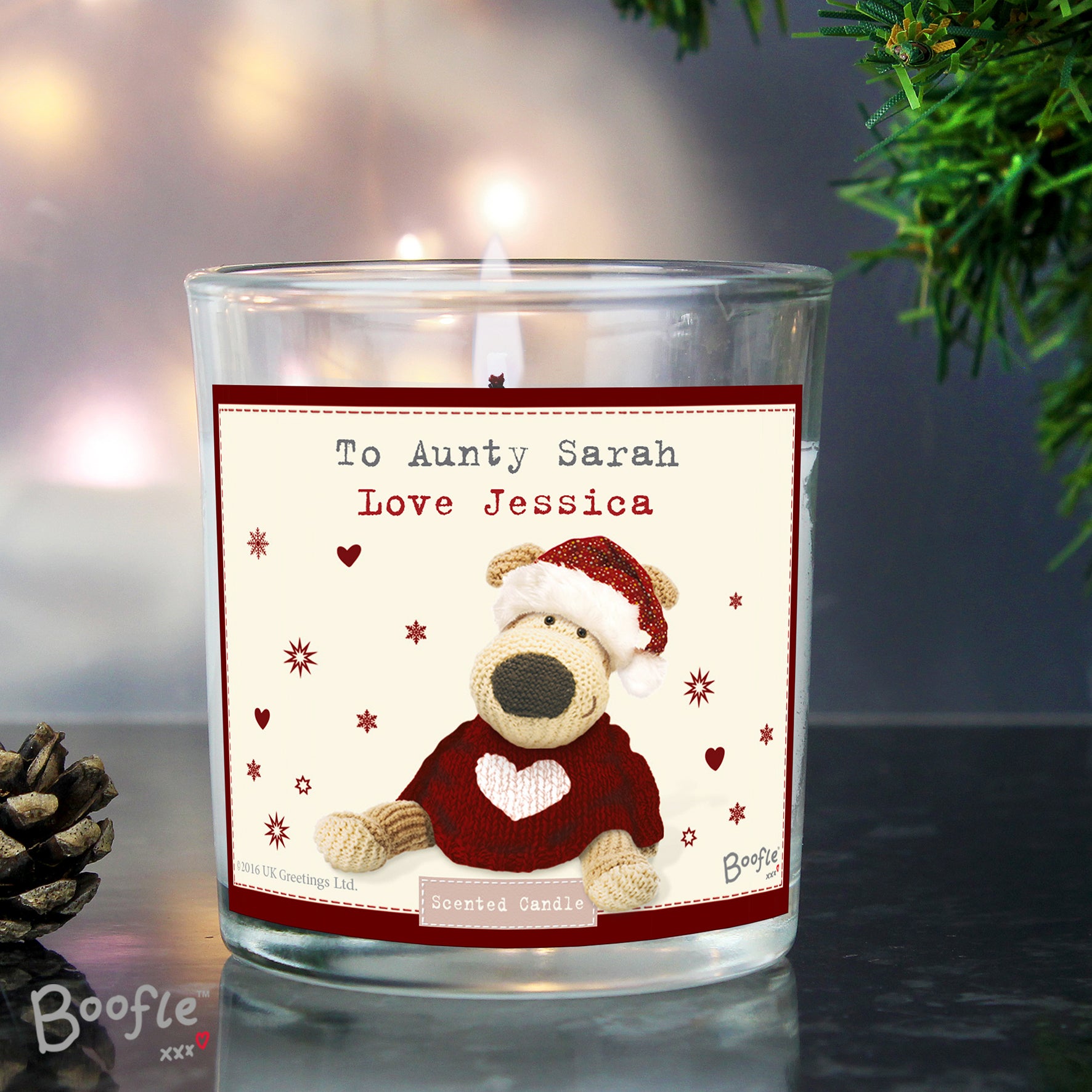 Personalised Boofle Christmas Love Jar Candle