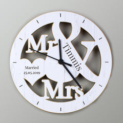 Personalised Mr & Mrs Shape Wooden Clock