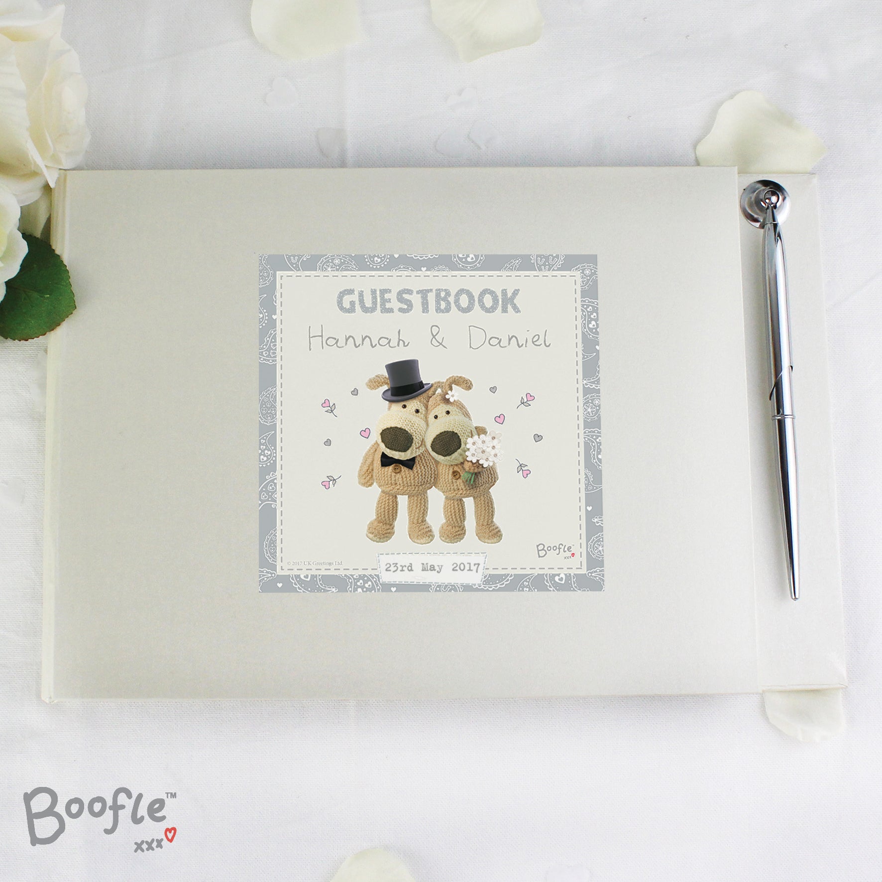 Personalised Boofle Wedding Hardback Guest Book & Pen