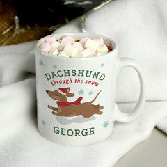 Personalised Dachshund Through... Christmas Mug with Marshmallows
