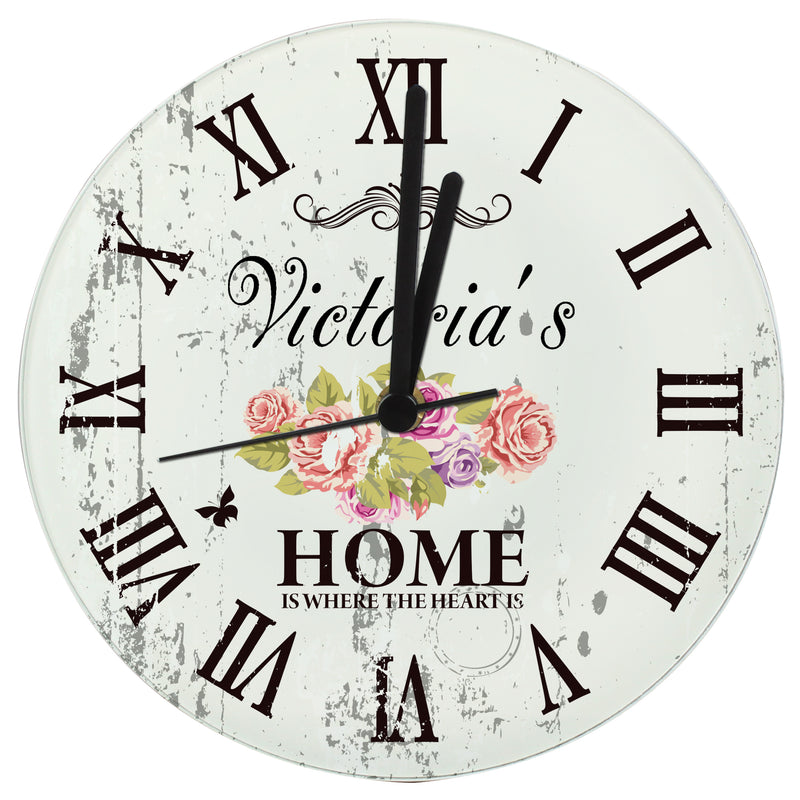 Personalised Shabby Chic Floral Glass Clock