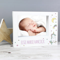 Personalised Baby Unicorn 7x5 Landscape Box Photo Frame